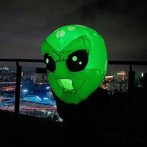 Vista 4 de Adult inflatable Costumes with Led Light Up Alien Dinosaur Skull Head