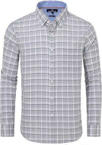 Vista 24 de Alimens & Gentle - Camisas a cuadros con botones para hombre, camisas de vestir de manga larga, de algodón, corte estándar Negro (Black Gingham)