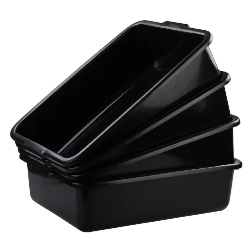 Vista 6 de Tinas de autobús comerciales de plástico de 13 L, paquete de 4 cuencos rectangulares para lavar, negro
