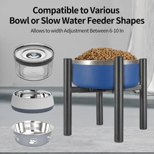 Vista 2 de PROERR Soporte Individual para Cuenco de Perro Elevado de 8" de Alto - Sin Cuencos, Mesa de Comida para Mascotas Elevada Ajustable de Ancho 6-10