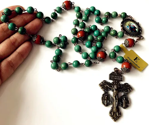 Vista 3 de elegantmedical Hanmade - Cuentas de oración de cornalina roja y cuentas de howlita rosario católico de bronce envejecido Crucifijo collar de cruz