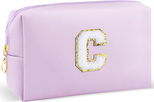 Vista 44 de URSKYTOUS Regalos para niñas, bolsa de maquillaje con inicial, bolsa de cosméticos personalizada con cremallera, bonita bolsa de aseo de viaje, Azul