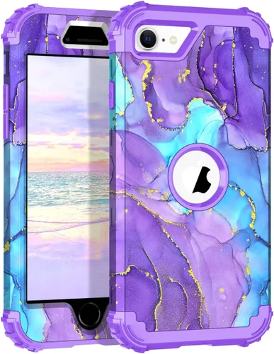 Vista 152 de Hocase Funda para iPhone SE 2022/2020, resistente a prueba de golpes, de plástico duro+goma de silicona, funda protectora híbrida para iPhone SE