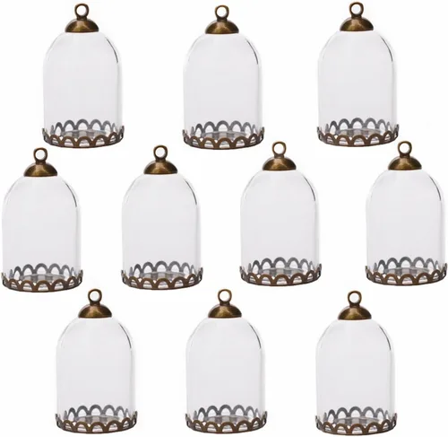 Vista 8 de 10 piezas de botella de globo de vidrio de tubo transparente con accesorios, cúpula de vidrio hueca, dijes colgantes de frasco, Vidrio, Clásico