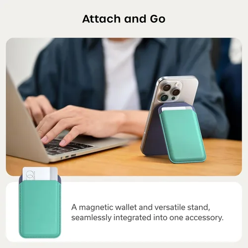 Vista 2 de Satechi Cartera magnética Magsafe, soporte para tarjetas de doble solapa, 4 ranuras con paso frontal NFC, accesorio ajustable para teléfono
