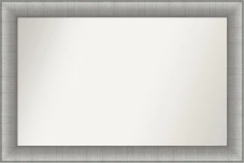 Vista 305 de Amanti Art Espejo de baño plateado para sobre el fregadero, 28 x 37 pulgadas, elegante espejo rectangular de peltre cepillado, marco de madera