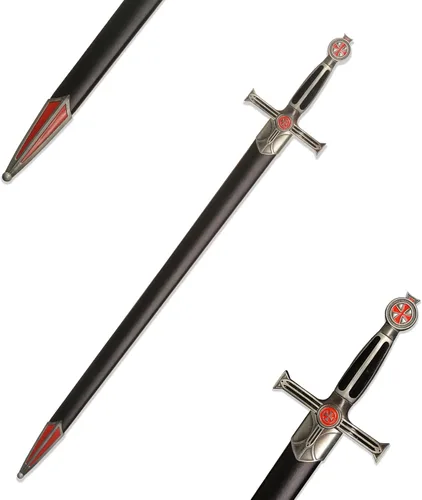 Vista 10 de Medieval Templar Knight Sword – 33-33.3 Inch Black & Red & Gold Crusader Replica for Cosplay, Collection & Display