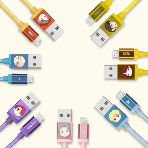 Vista 2 de BTS Cables de caracteres TinyTAN MFI certificado cable USB compatible con iPhone 15/Pro/Pro Max/iPad cargador (tipo MFI Cable_V)
