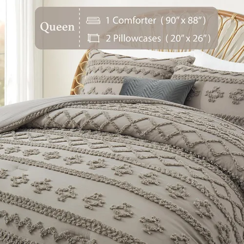 Vista 57 de Oli Anderson Juego de Edredón Beige Queen Acolchado Juego de Ropa de Cama Queen 3 Piezas, Edredón Boho Shabby Chic con 2 Fundas de Almohada