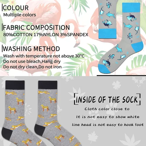 Vista 5 de Makabo- Calcetines de vestir coloridos, divertidos y casuales para hombre., 12 pares - Animales de la selva, 13-15