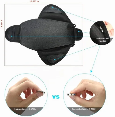 Vista 3 de Bolsa universal impermeable para tanque de motocicleta, cuenta con una ventanilla transparente y fuertes imanes para adherirse al tanque de su