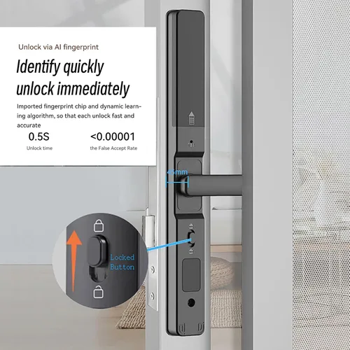 Vista 3 de HIFAM Cerradura de puerta de huellas dactilares, TUYA APP Control Smart Lock Cerradura de puerta electrónica con código código de acceso biométrico