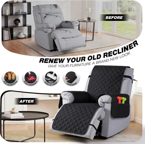 Vista 4 de TAOCOCO Fundas reclinables 100% impermeables, con correas para las piernas, funda de sofá reclinable reversible para silla reclinable, protector
