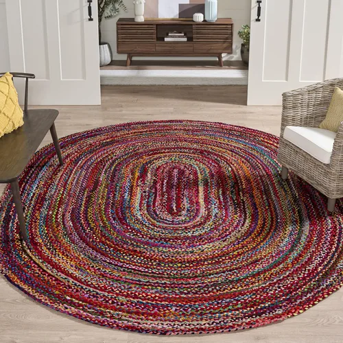 Vista 18 de SAFAVIEH Alfombra trenzada de la colección – Alfombra redonda de 3 pies, color beige con detalles rosados, algodón hecho a mano, estilo cabaña