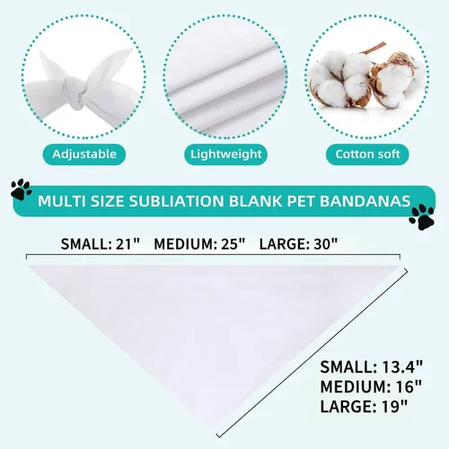 Vista 2 de Bandanas en blanco para perros pequeños, 3 unidades, bufanda triangular blanca sólida de algodón de primera calidad, diseño personalizado