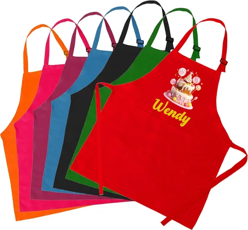 Vista 8 de Juego de delantal personalizado y sombrero de chef con nombre personalizado para niños y sombrero de chef ajustable para cocinar, hornear, cocina