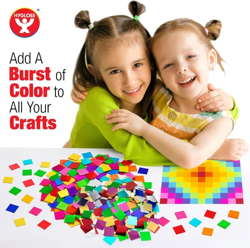 Vista 3 de Hygloss 1,000 cuadrados pequeños de cartulina brillante – Cuadrados de cartón metálico de 1 pulgada – Ideal para manualidades de mosaico, artes