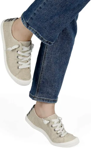Vista 5 de Hxlber Tenis bajos para mujer, puntera redonda, cómodos, casuales, de lona, tenis de moda para caminar para mujer