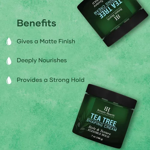 Vista 3 de Botanic Hearth Crema moldeadora de árbol de té, crema para peinar el cabello con colágeno y biotina, estilo y textura, sujeción fuerte y flexible