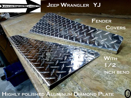 Vista 2 de Se adapta a Jeep Wrangler YJ Placa de diamante de aluminio 24 cubiertas largas de guardabarros con curva