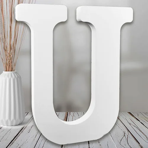 Vista 19 de AOCEAN Letras de madera blanca de 8 pulgadas, letras de madera sin terminar para pared, letras decorativas de pie en rodajas, decoración de tablero