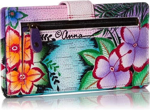 Vista 2 de Anna by Anuschka Cartera de dos pliegues de piel auténtica pintada a mano para mujer