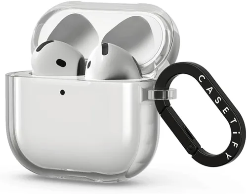 Vista 2 de CASETiFY Impact Airpods (4.ª generación) - Funda con anillo, corazones transparentes de lunares, color escarcha