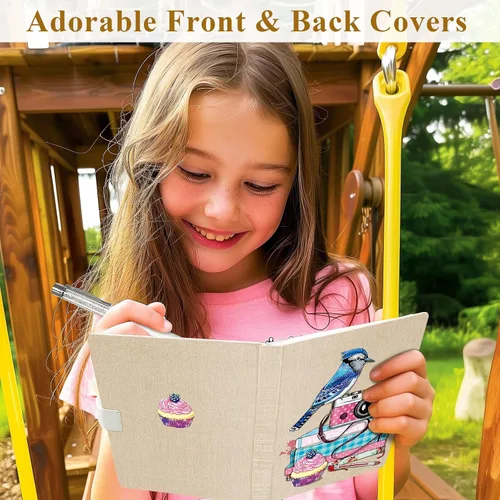 Vista 2 de Diario Blue Jay para niñas, regalo para adolescentes, niños, diario con bolígrafo y cierre magnético, 192 páginas para escribir, cuaderno forrado