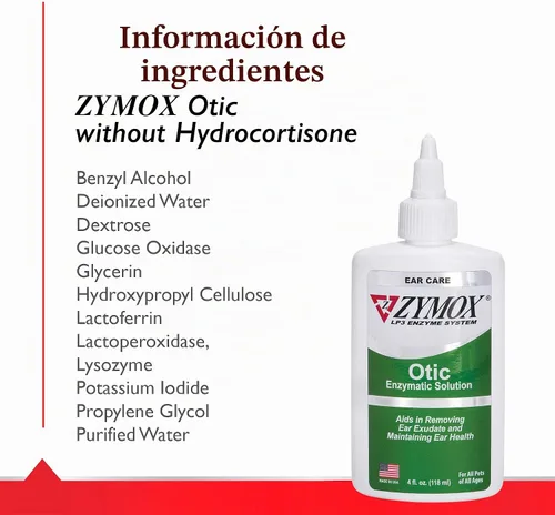Vista 6 de Tratamiento ótico para mascotas Zymox, sin hidrocortisona, 4 onza