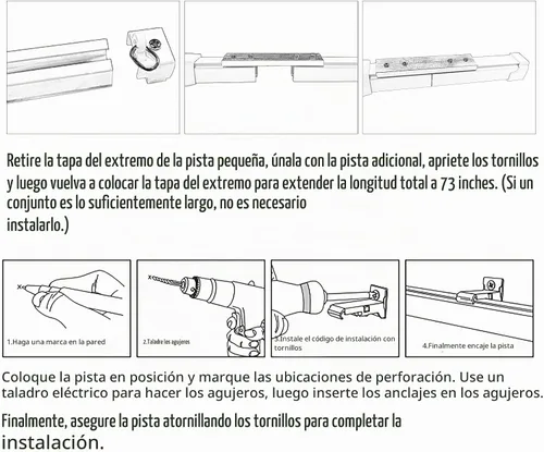 Vista 8 de Sistema de riel telescópico para cortinas de techo de 37-73 pulgadas, juego de riel de cortina resistente retráctil de medida libre como divisor