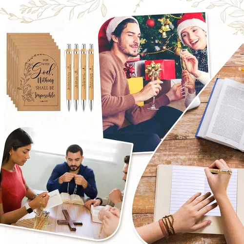 Vista 6 de Kisston 50 unidades de regalo cristiano para el Día del Padre, incluye cuadernos de versículos de la Biblia, bolígrafos inspiradores de bambú