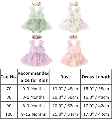 Vista 7 de ODASDO Infant Baby Girl Tulle Romper Flower Embroidery Princess Bodysuit with Headband Birthday Party Cake Smash Outfit