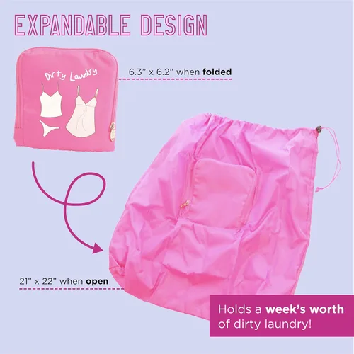 Vista 2 de Miamica - Bolsa de viaje para ropa sucia estampado con texto impreso en inglés Dirty Laundry RosaRebel Fun M50000