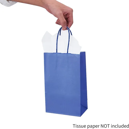 Vista 7 de DjinnGlory Paquete de 100 bolsas de regalo pequeñas de papel azul marino náutico con asas, juego a granel para graduaciones, pequeñas empresas
