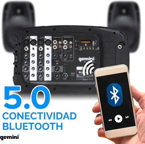 Vista 7 de Gemini ES-210MXBLU con bluetooth, sistema PA portable con mezclador de alimentación desmontable.