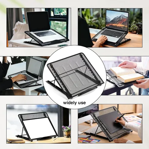 Vista 5 de Dunzoom 1 soporte de malla para portátil de 10 niveles, soporte elevador ajustable para computadora portátil para escritorio, refrigeración