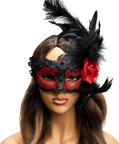 Vista 23 de Máscara de plumas burlesque, máscara de encaje de Mardi Gras para mujer, disfraz de plumas de pavo real, máscara de brocado veneciano