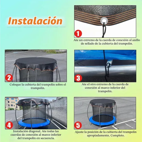Vista 8 de Funda de sombra para cama elástica redonda de 10 pies, cubierta redonda para cama elástica al aire libre para protección solar y bloqueo de hojas