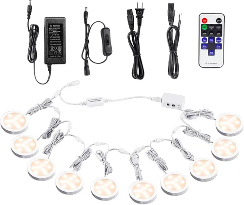 Vista 8 de AIBOO Iluminación LED enlazable para debajo del gabinete, luces de disco regulables de 12 V con control remoto inalámbrico de RF, cableado y enchufe