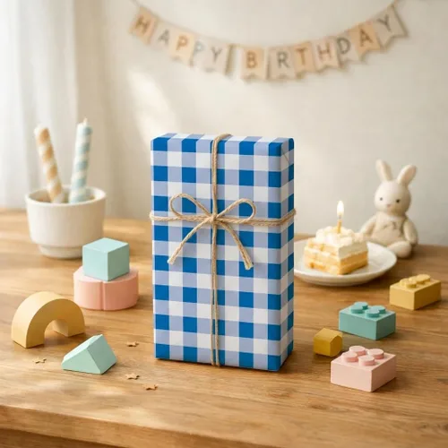 Vista 6 de Burymento Papel de regalo de tablero de ajedrez azul, papel de regalo para cumpleaños, baby shower, San Valentín, día de la madre, graduación, boda
