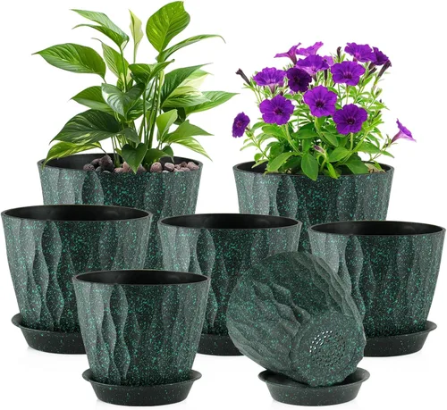 Vista 8 de Meowell Macetas pequeñas de plástico de 4 pulgadas, macetas de plántulas, juego de 5 macetas de ondas de agua para plantas de interior, macetas