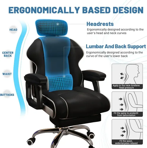 Vista 3 de Silla ejecutiva para computadora, silla de escritorio para oficina en casa, ángulo ajustable, ergonómica, de altura ajustable, sillas de piel