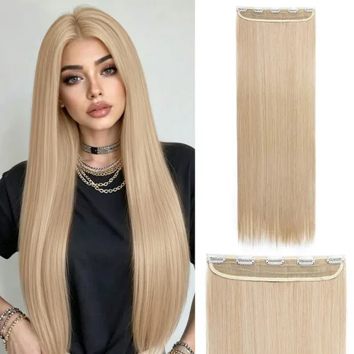 Vista 63 de S-noilite Extensiones de cabello de una pieza con clip, color rubio balayage de 18 pulgadas, en forma de U, extensiones de cabello de trama de una