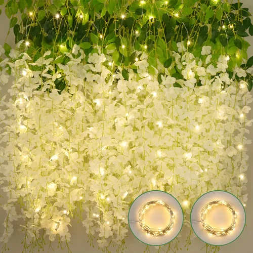 Vista 20 de BLEUM CADE 10 Piezas Flores Colgantes de Glicina Falsa Negra, 3.6 Pies/Pieza Guirnalda de Glicina Artificial, Flores Colgantes para Boda Fiesta