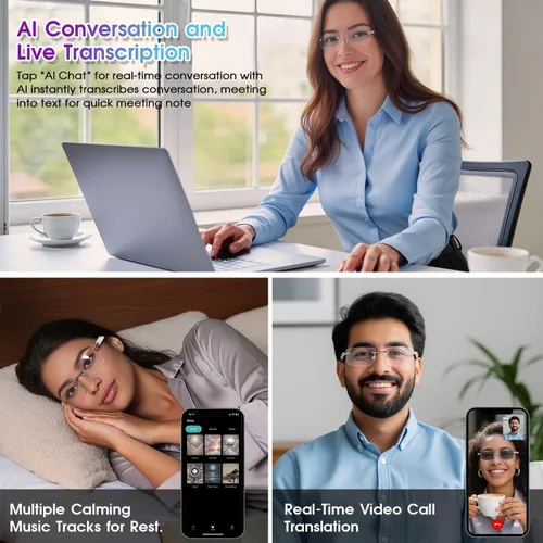 Vista 6 de Lentes de traducción AI, lentes Bluetooth con traductor en tiempo real para 164 idiomas, lentes fotocromáticos con bisagra de resorte Bluetooth