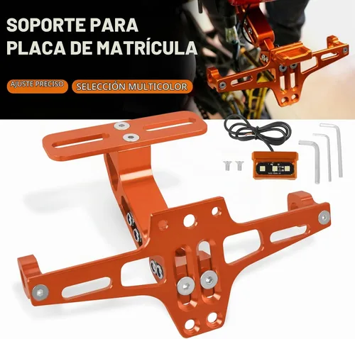 Vista 4 de Soporte para placa de matrícula de motocicleta, kit universal de eliminación de guardabarros de aluminio CNC negro con luz para placa