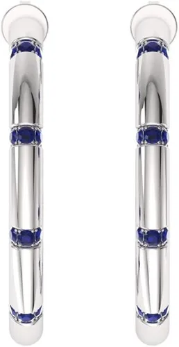Vista 2 de Diamondere Pendientes de aro de piedras preciosas naturales y certificadas en oro blanco de 14 k Pendientes de 0,70 quilates para mujer