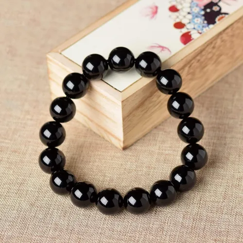 Vista 5 de Dczosily Pulsera de ónix natural para hombres y mujeres, hecha a mano, pulsera elástica con cuentas de ágata de cristal, joyería curativa