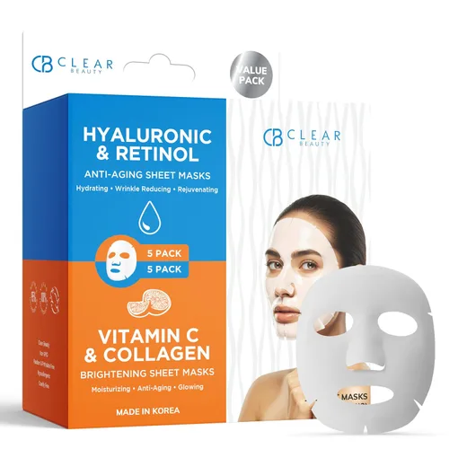 Vista 14 de Clear Beauty Mascarilla facial de oro de 24 quilates y colágeno, mascarillas reafirmantes e hidratantes para un brillo radiante y una textura suave