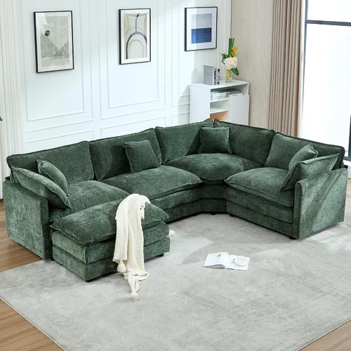 Vista 20 de Sofá modular modular con otomano: sofá moderno en forma de L de 76.7 pulgadas, cómodo sofá biplaza, sofá de 3 plazas de felpilla con almohada